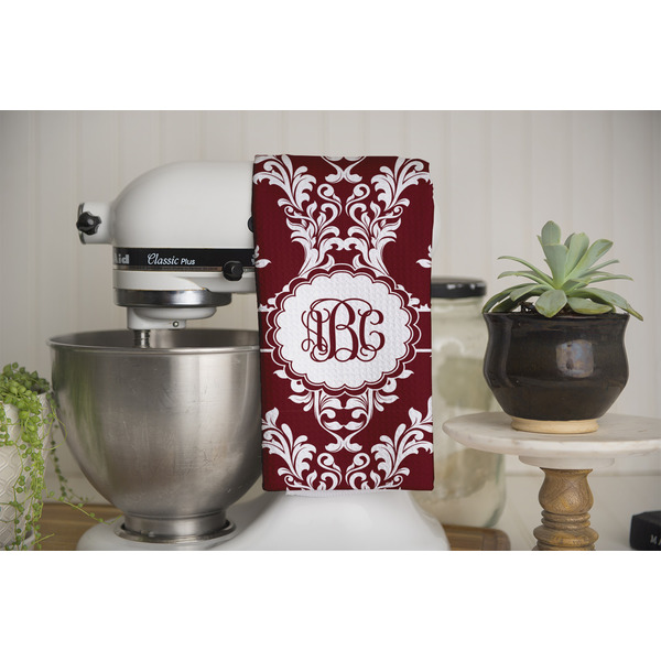 Maroon & White Waffle Weave Towel - Full Color Print - Lifestyle Image