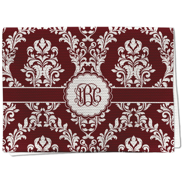 Custom Maroon & White Kitchen Towel - Waffle Weave - Full Color Print (Personalized)