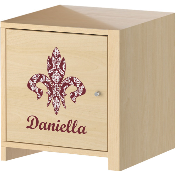 Maroon & White Wall Graphic on Wooden Cabinet