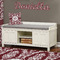 Maroon & White Wall Name Decal Above Storage bench