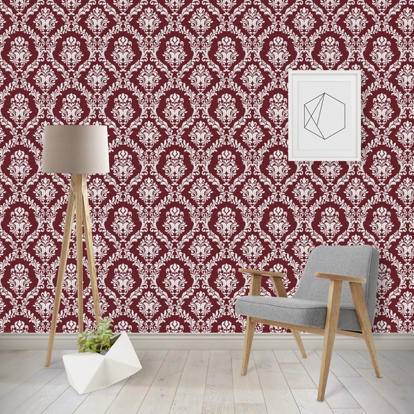 Custom Maroon & White Wallpaper & Surface Covering (Water Activated - Removable)