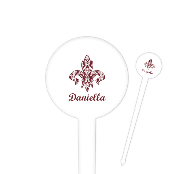 Custom Maroon & White 4" Round Plastic Food Picks - White - Double Sided (Personalized)