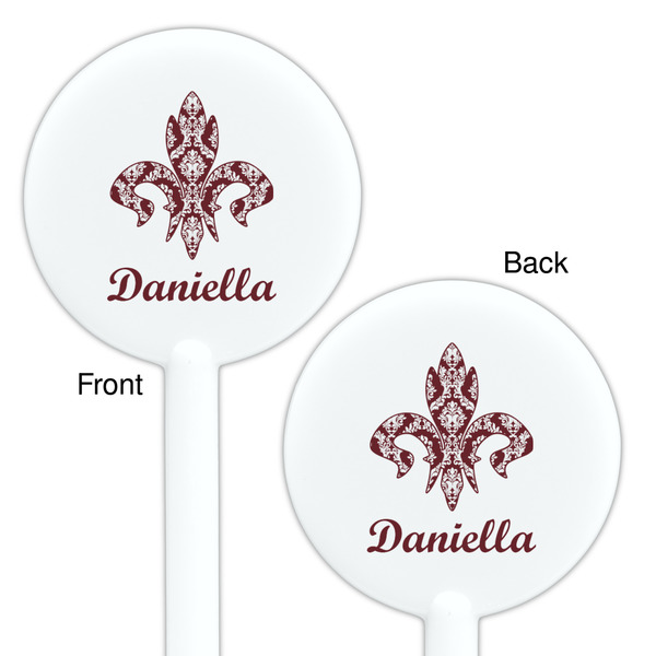 Maroon & White White Plastic 5.5" Stir Stick - Double Sided - Round - Front & Back