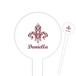 Maroon & White 6" Round Plastic Food Picks - White - Single Sided (Personalized)