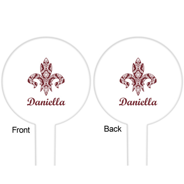 Maroon & White White Plastic 6" Food Pick - Round - Double Sided - Front & Back
