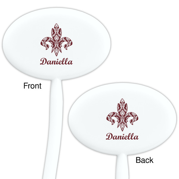 Maroon & White White Plastic 7" Stir Stick - Double Sided - Oval - Front & Back