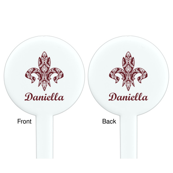 Maroon & White White Plastic 7" Stir Stick - Double Sided - Round - Front & Back
