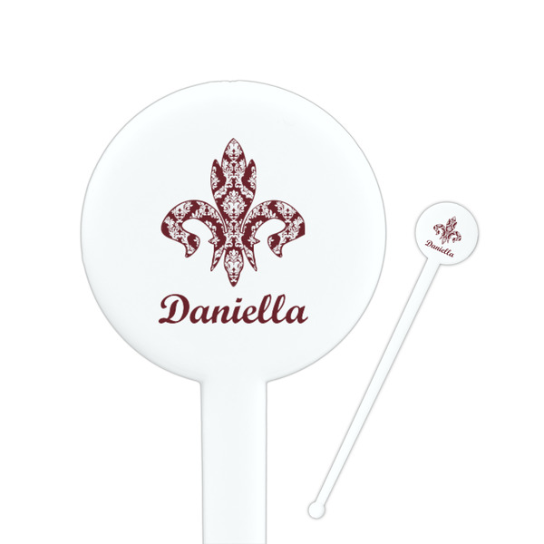 Custom Maroon & White 7" Round Plastic Stir Sticks - White - Single Sided (Personalized)