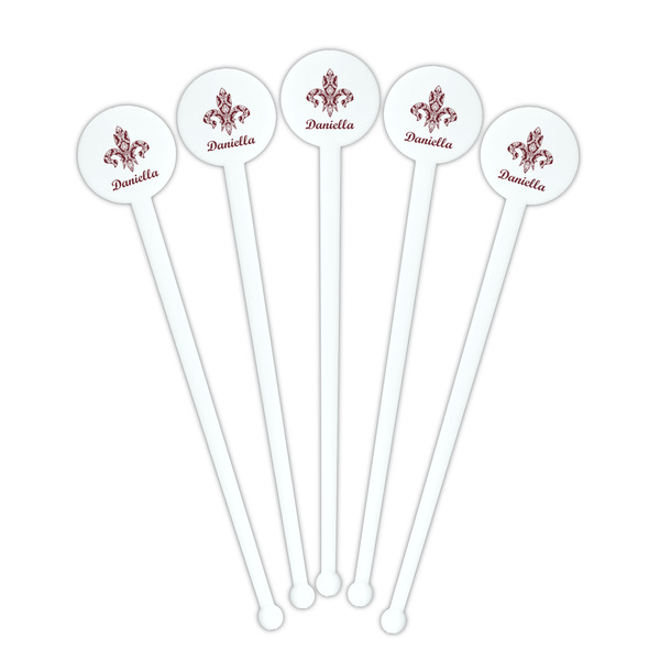 Maroon & White White Plastic 7" Stir Stick - Round - Fan View