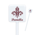 Maroon & White Square Plastic Stir Sticks (Personalized)