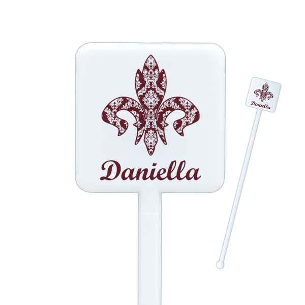 Custom Maroon & White Square Plastic Stir Sticks (Personalized)