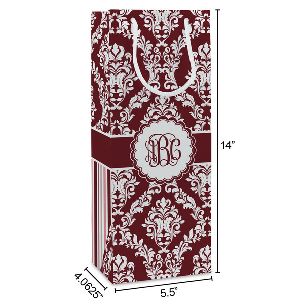 Maroon & White Wine Gift Bag - Dimensions