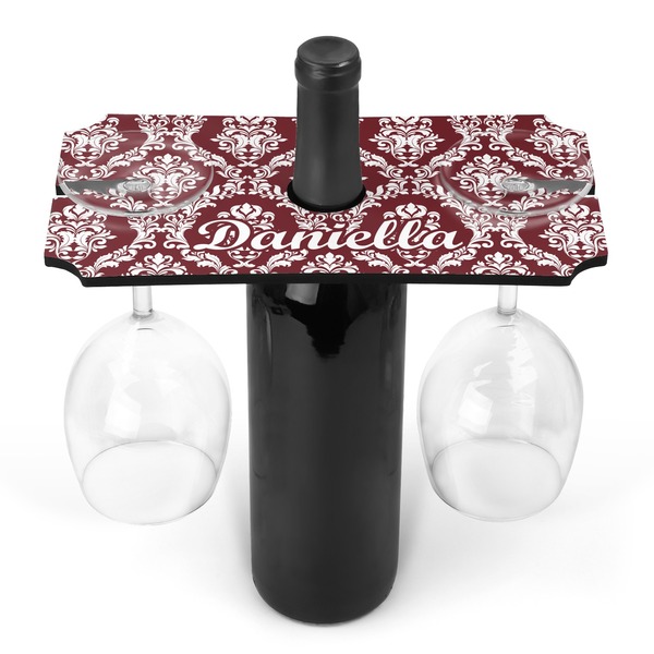 Custom Maroon & White Wine Bottle & Glass Holder (Personalized)