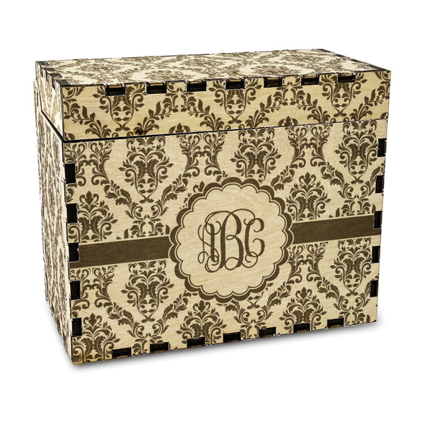 Custom Maroon & White Wood Recipe Box - Laser Engraved (Personalized)