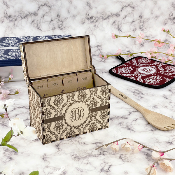 Maroon & White Wood Recipe Boxes - Lifestyle