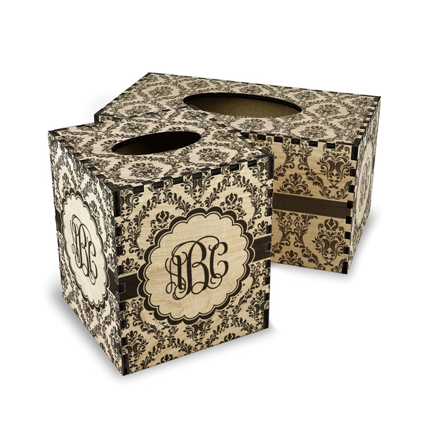 Maroon & White Wood Tissue Box Covers - Parent/Main