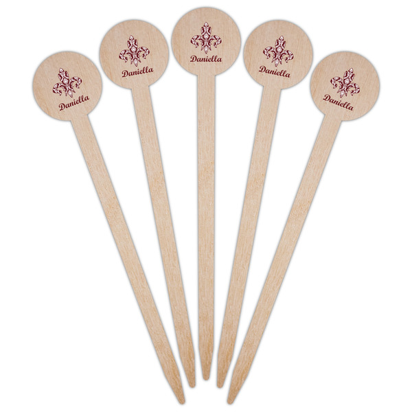 Maroon & White Wooden 6" Food Pick - Round - Fan View