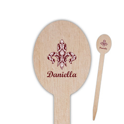 Maroon & White Oval Wooden Food Picks - Single Sided (Personalized)