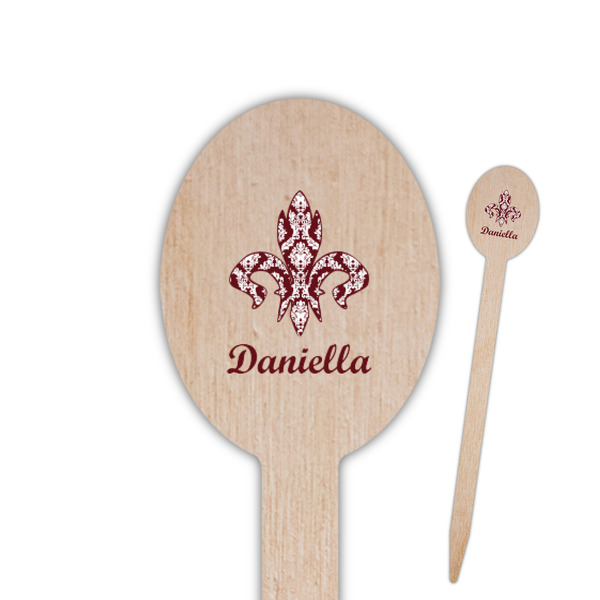 Custom Maroon & White Oval Wooden Food Picks - Single Sided (Personalized)