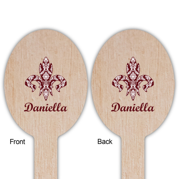 Maroon & White Wooden Food Pick - Oval - Double Sided - Front & Back