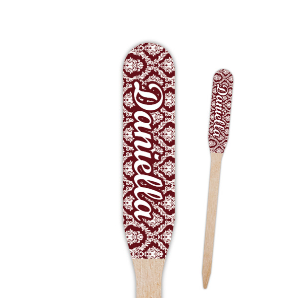 Custom Maroon & White Paddle Wooden Food Picks - Single Sided (Personalized)