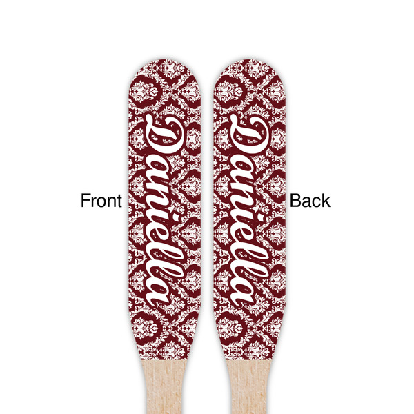 Maroon & White Wooden Food Pick - Paddle - Double Sided - Front & Back