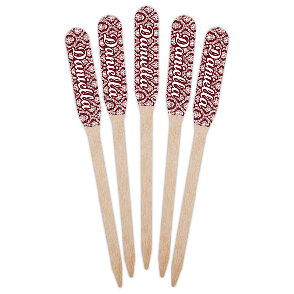 Maroon & White Wooden Food Pick - Paddle - Fan View