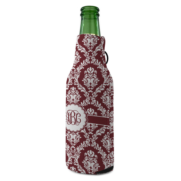 Maroon & White Zipper Bottle Cooler - ANGLE (bottle)