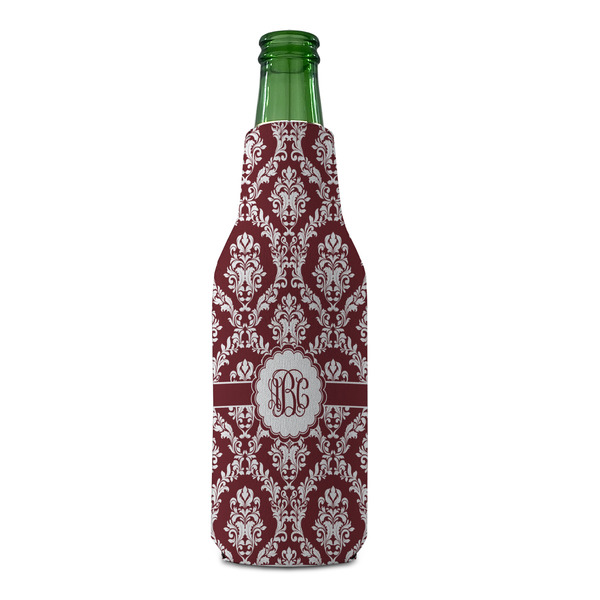 Maroon & White Zipper Bottle Cooler - FRONT (bottle)