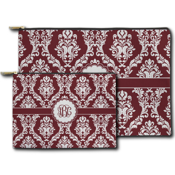 Maroon & White Zippered Pouches - Size Comparison
