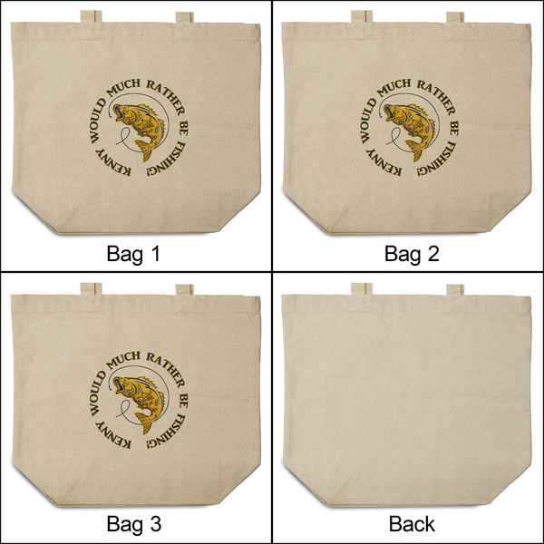 Fish 3 Reusable Cotton Grocery Bags - Front & Back View
