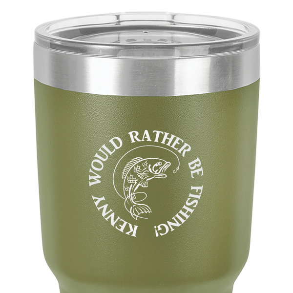 Fish 30 oz Stainless Steel Ringneck Tumbler - Olive - Close Up