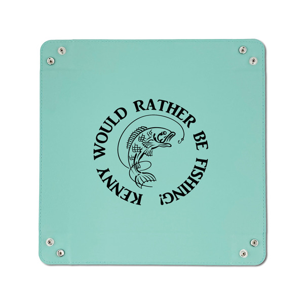 Fish 6" x 6" Teal Leatherette Snap Up Tray - APPROVAL