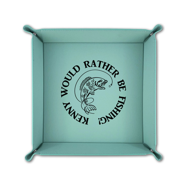 Fish 6" x 6" Teal Leatherette Snap Up Tray - FOLDED UP