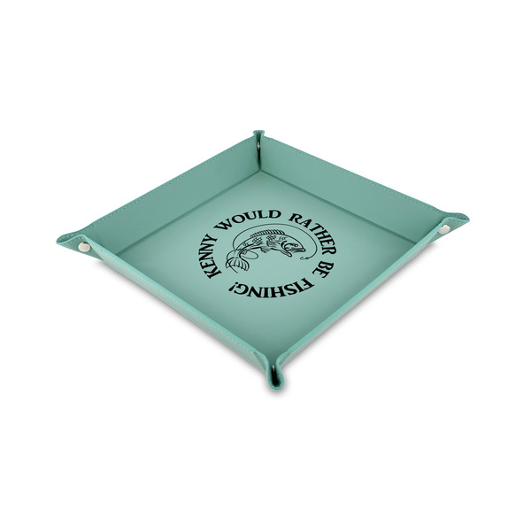 Custom Fish Faux Leather Dice Tray - 6" x 6" - Teal (Personalized)