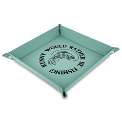 Fish Faux Leather Dice Tray - 9" x 9"  - Teal (Personalized)