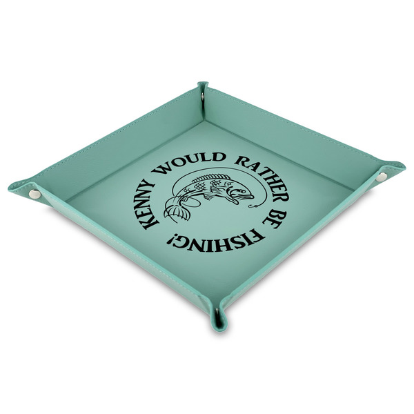 Custom Fish 9" x 9" Teal Faux Leather Valet Tray (Personalized)