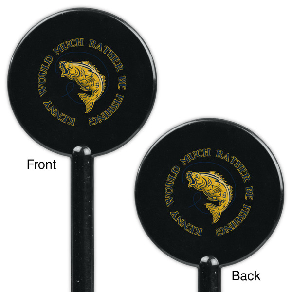 Fish Black Plastic 5.5" Stir Stick - Double Sided - Round - Front & Back