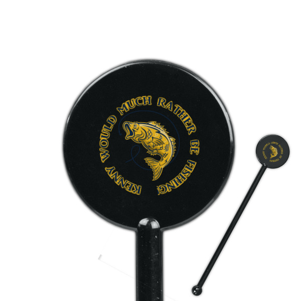 Custom Fish 5.5" Round Plastic Stir Sticks - Black - Double Sided (Personalized)