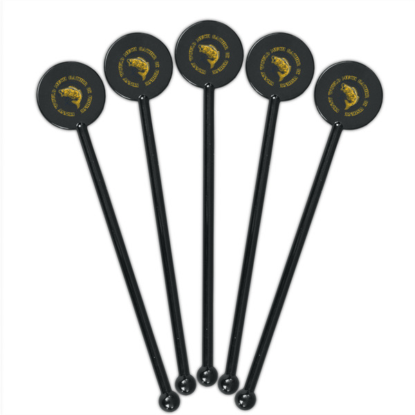 Fish Black Plastic 5.5" Stir Stick - Round - Fan View