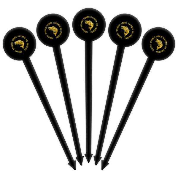 Fish Black Plastic 6" Food Pick - Round - Fan View