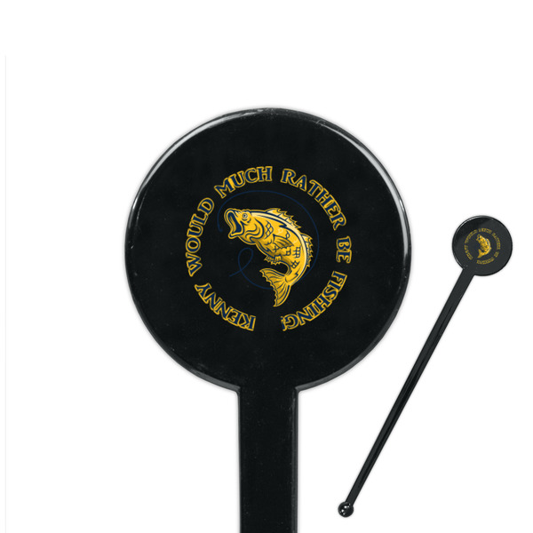 Custom Fish 7" Round Plastic Stir Sticks - Black - Single Sided (Personalized)