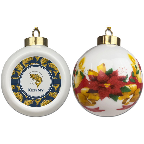 Fish Ceramic Christmas Ornament - Poinsettias (APPROVAL)