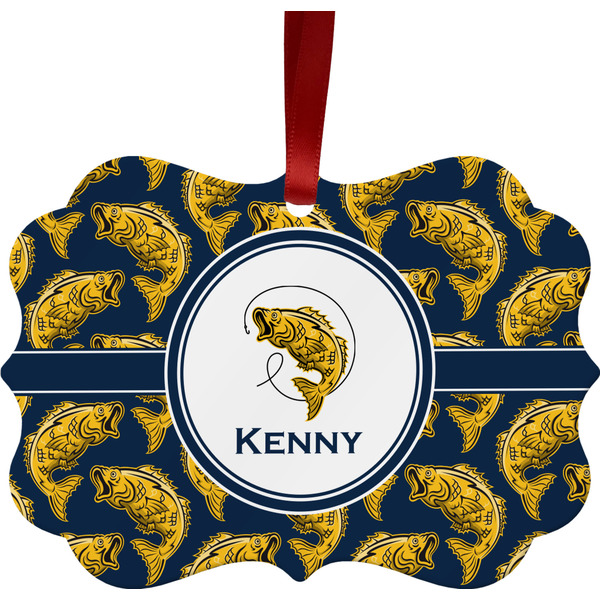 Custom Fish Metal Frame Ornament - Double Sided w/ Name or Text
