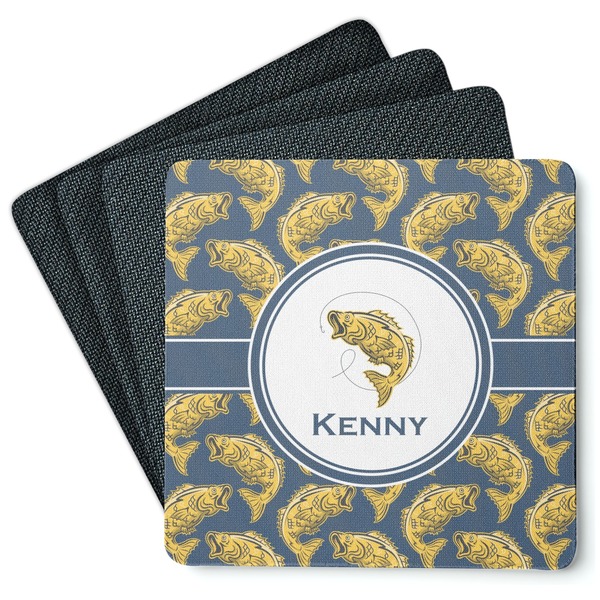 Custom Fish Square Rubber Backed Coasters - Set of 4 (Personalized)