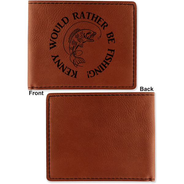 Fish Cognac Leatherette Bifold Wallets - Front and Back Single Sided - Apvl