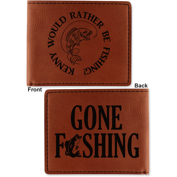 Fish Cognac Leatherette Bifold Wallets - Front and Back