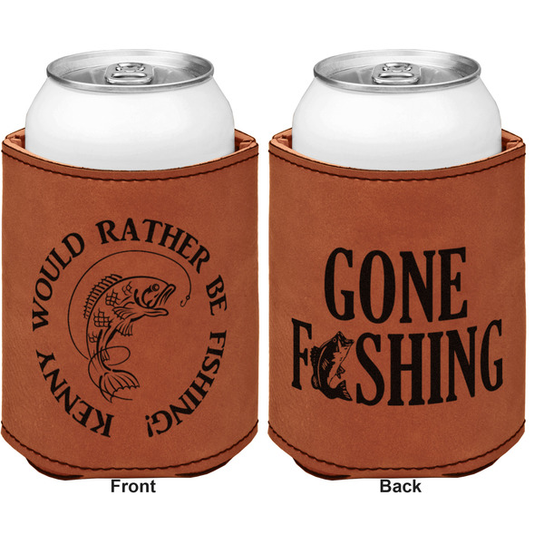 Fish Cognac Leatherette Can Sleeve - Double Sided Front and Back
