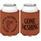 Fish Cognac Leatherette Can Sleeve - Double Sided Front and Back