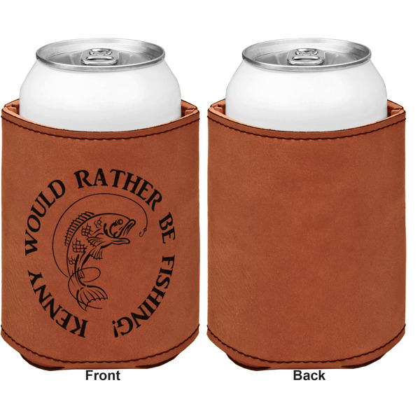 Fish Cognac Leatherette Can Sleeve - Single Sided Front and Back